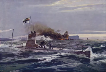 German Submarine Destroying Storage Tanks at a British Oil Refinery on the Coast of Ireland